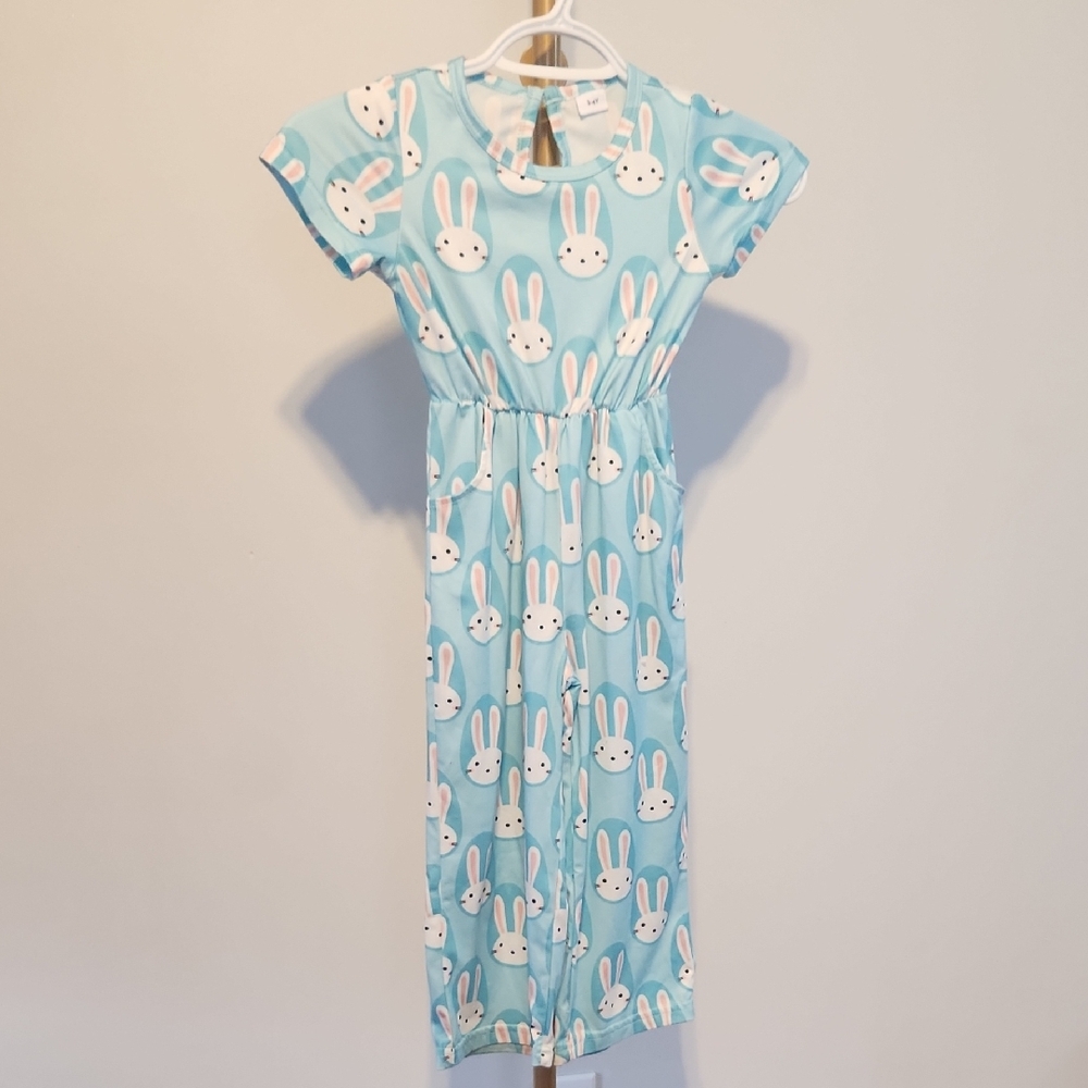 🧑‍🎄10/10🧑‍🎄Adorable Blue Bunny Print Kids Romper
